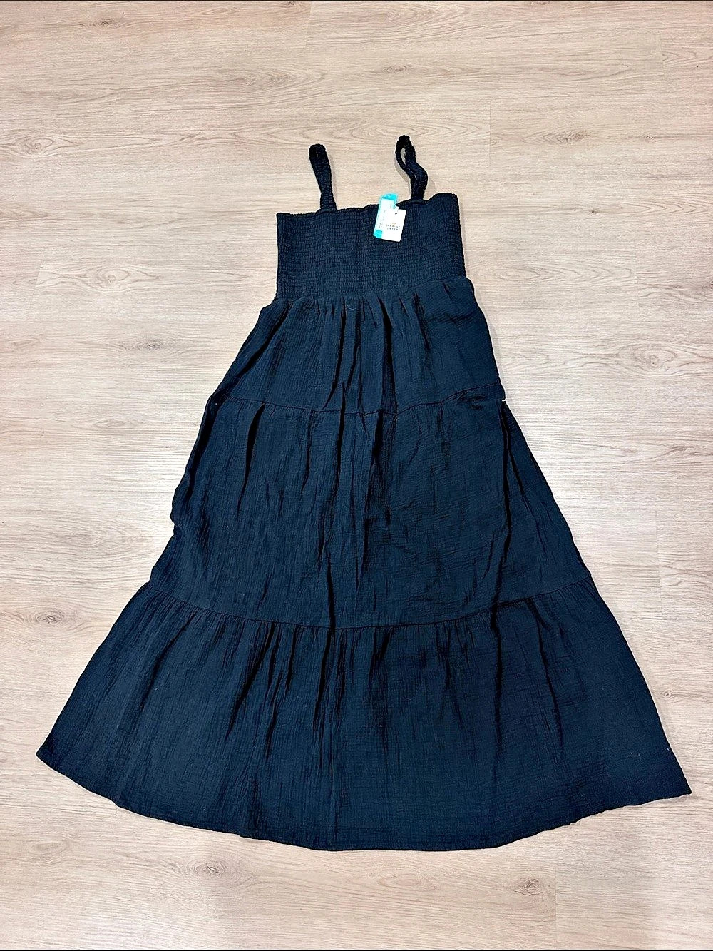 Marine Layer Selene Smocked Tiered Maxi Dress Black XL
